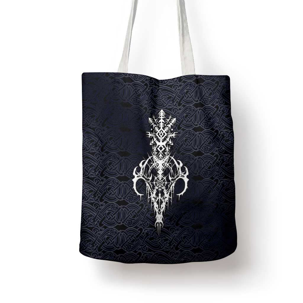 Runic Skull Tote Bag with Nordic Symbols and Knot Pattern Viking Heritage Tribute - Wonder Print Shop