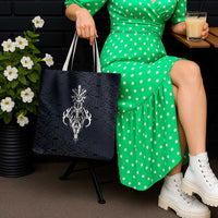 Runic Skull Tote Bag with Nordic Symbols and Knot Pattern Viking Heritage Tribute - Wonder Print Shop