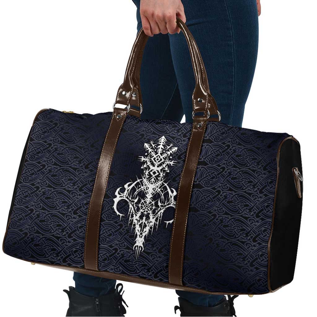Runic Skull Travel Bag with Nordic Symbols and Knot Pattern Viking Heritage Tribute - Wonder Print Shop