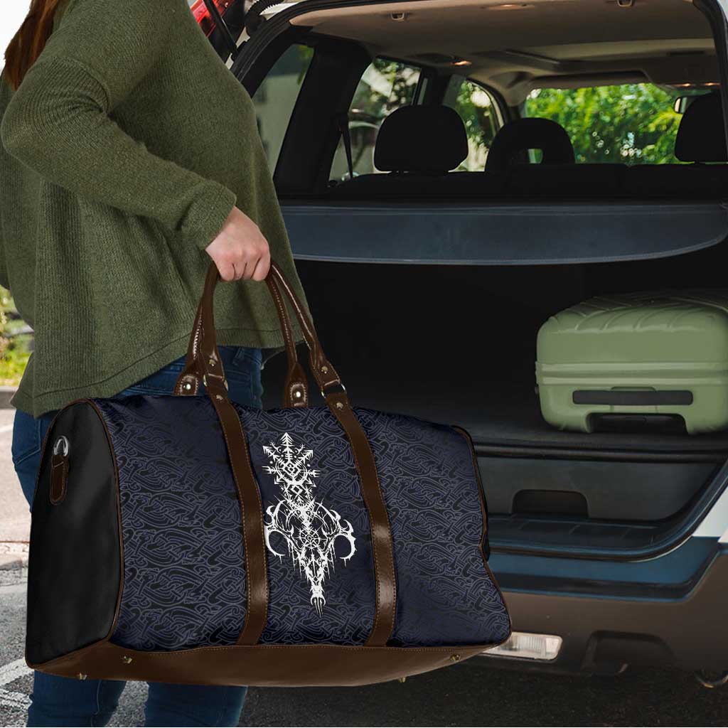 Runic Skull Travel Bag with Nordic Symbols and Knot Pattern Viking Heritage Tribute - Wonder Print Shop