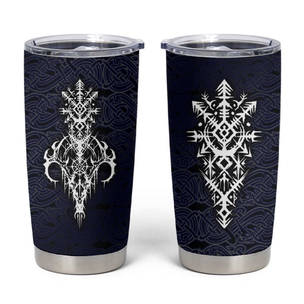 Runic Skull Tumbler Cup with Nordic Symbols and Knot Pattern Viking Heritage Tribute - Wonder Print Shop