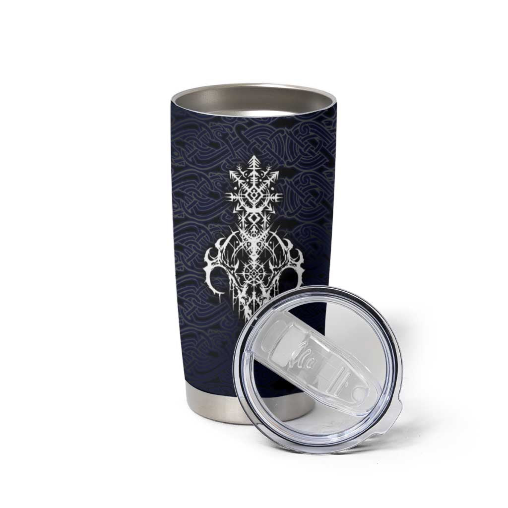 Runic Skull Tumbler Cup with Nordic Symbols and Knot Pattern Viking Heritage Tribute - Wonder Print Shop