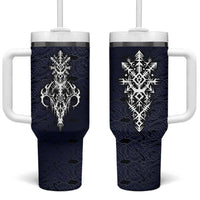 Runic Skull Tumbler With Handle with Nordic Symbols and Knot Pattern Viking Heritage Tribute - Wonder Print Shop