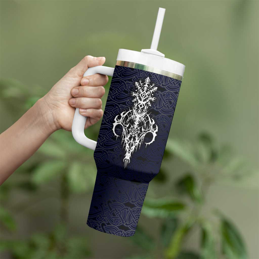 Runic Skull Tumbler With Handle with Nordic Symbols and Knot Pattern Viking Heritage Tribute - Wonder Print Shop