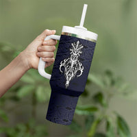Runic Skull Tumbler With Handle with Nordic Symbols and Knot Pattern Viking Heritage Tribute - Wonder Print Shop