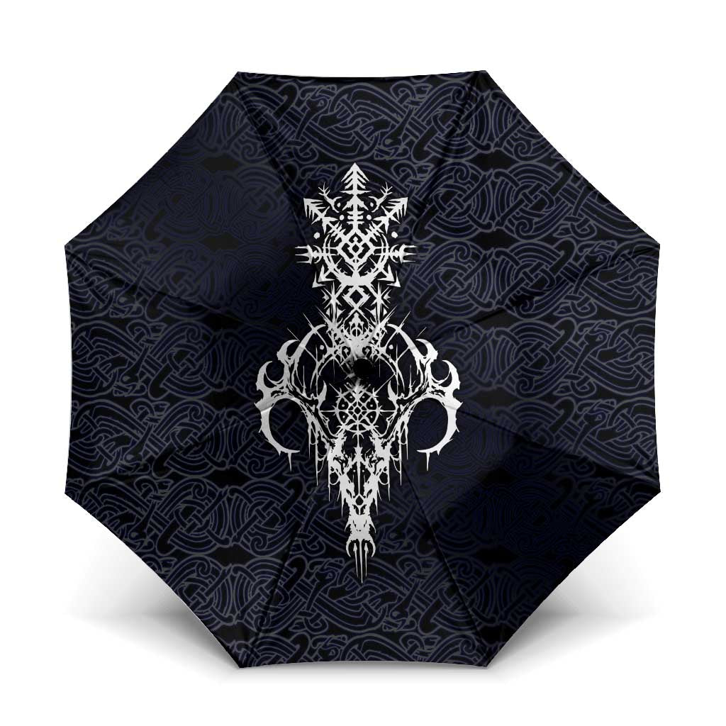 Runic Skull Umbrella with Nordic Symbols and Knot Pattern Viking Heritage Tribute - Wonder Print Shop