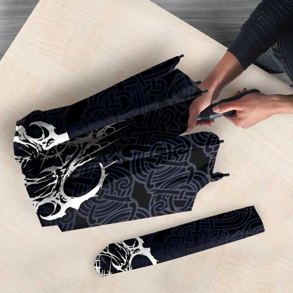 Runic Skull Umbrella with Nordic Symbols and Knot Pattern Viking Heritage Tribute - Wonder Print Shop