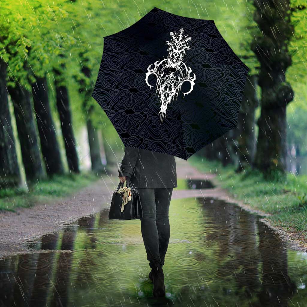 Runic Skull Umbrella with Nordic Symbols and Knot Pattern Viking Heritage Tribute - Wonder Print Shop