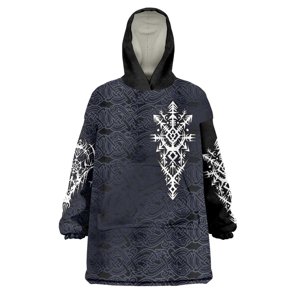 Runic Skull Wearable Blanket Hoodie with Nordic Symbols and Knot Pattern Viking Heritage Tribute - Wonder Print Shop