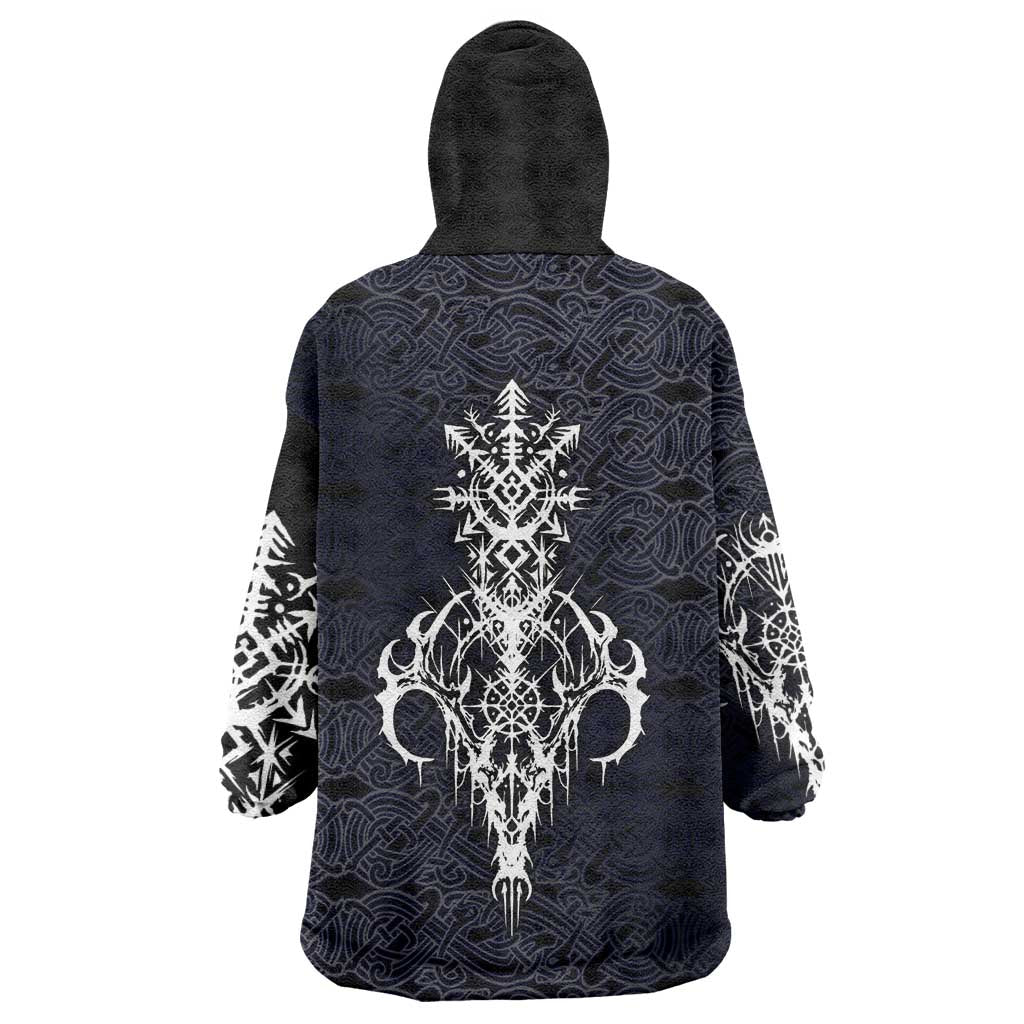 Runic Skull Wearable Blanket Hoodie with Nordic Symbols and Knot Pattern Viking Heritage Tribute - Wonder Print Shop