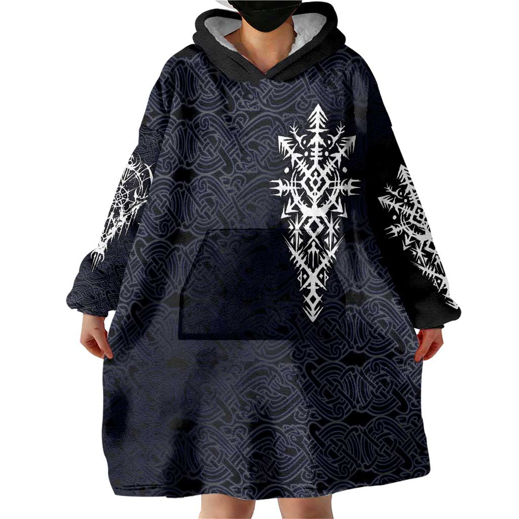Runic Skull Wearable Blanket Hoodie with Nordic Symbols and Knot Pattern Viking Heritage Tribute - Wonder Print Shop