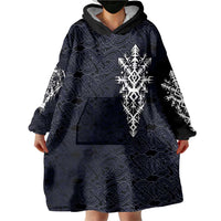 Runic Skull Wearable Blanket Hoodie with Nordic Symbols and Knot Pattern Viking Heritage Tribute - Wonder Print Shop