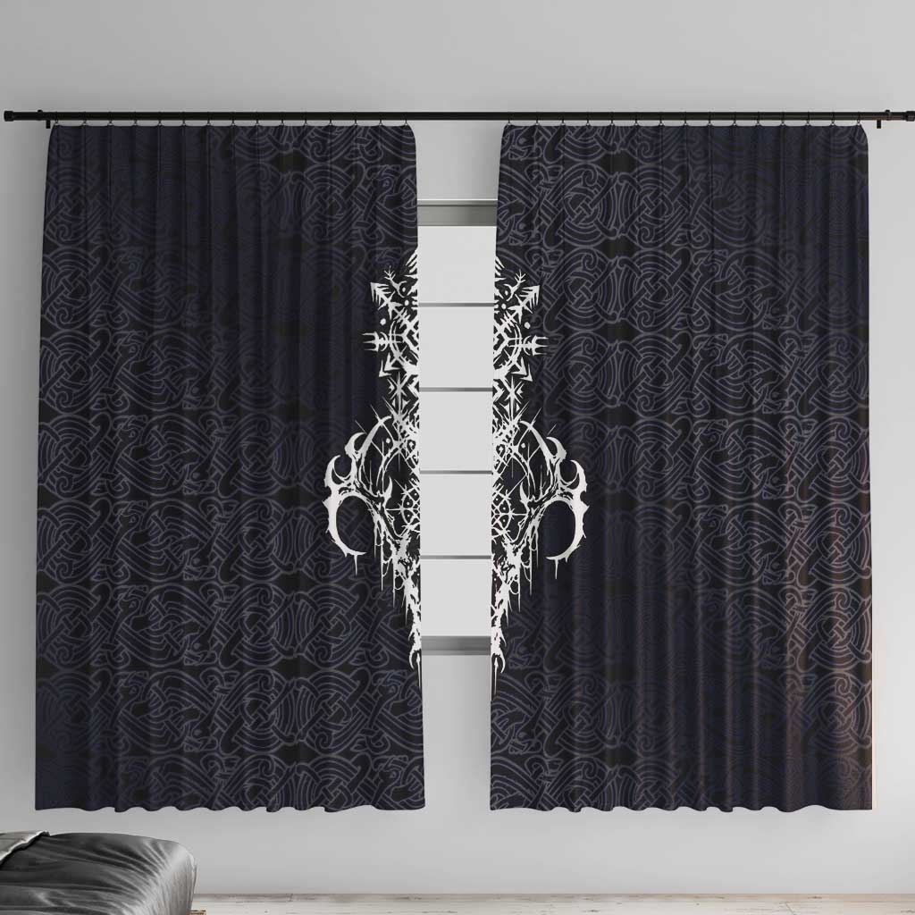 Runic Skull Window Curtain with Nordic Symbols and Knot Pattern Viking Heritage Tribute - Wonder Print Shop