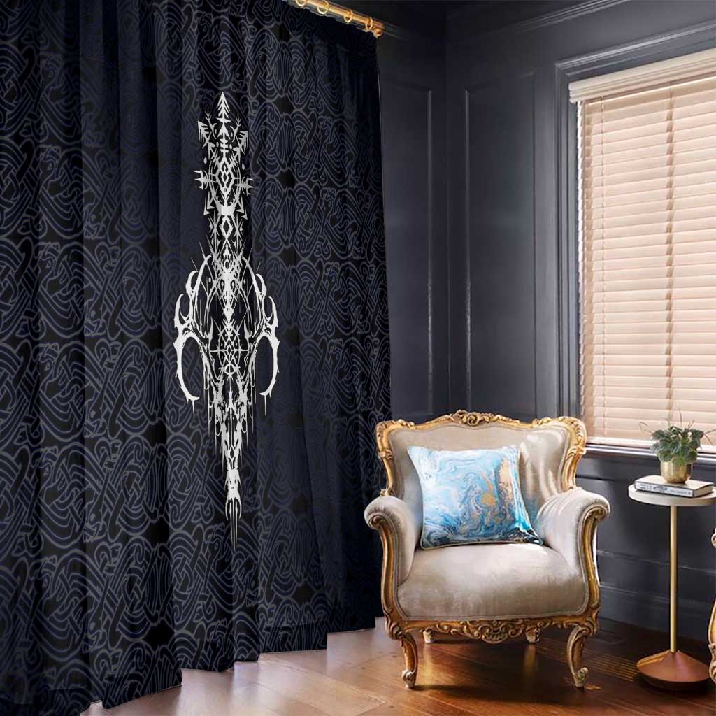 Runic Skull Window Curtain with Nordic Symbols and Knot Pattern Viking Heritage Tribute - Wonder Print Shop