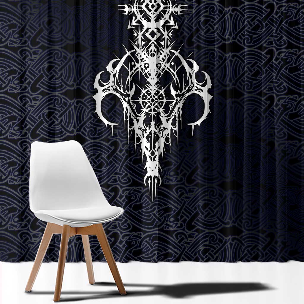 Runic Skull Window Curtain with Nordic Symbols and Knot Pattern Viking Heritage Tribute - Wonder Print Shop