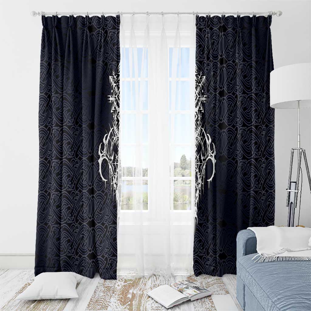 Runic Skull Window Curtain with Nordic Symbols and Knot Pattern Viking Heritage Tribute - Wonder Print Shop