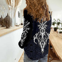 Runic Skull Women Casual Shirt with Nordic Symbols and Knot Pattern Viking Heritage Tribute - Wonder Print Shop