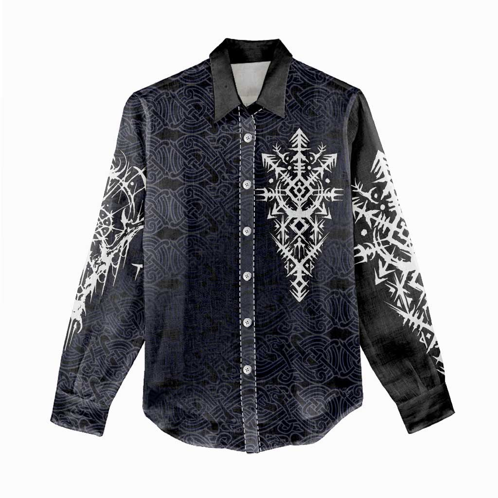 Runic Skull Women Casual Shirt with Nordic Symbols and Knot Pattern Viking Heritage Tribute - Wonder Print Shop