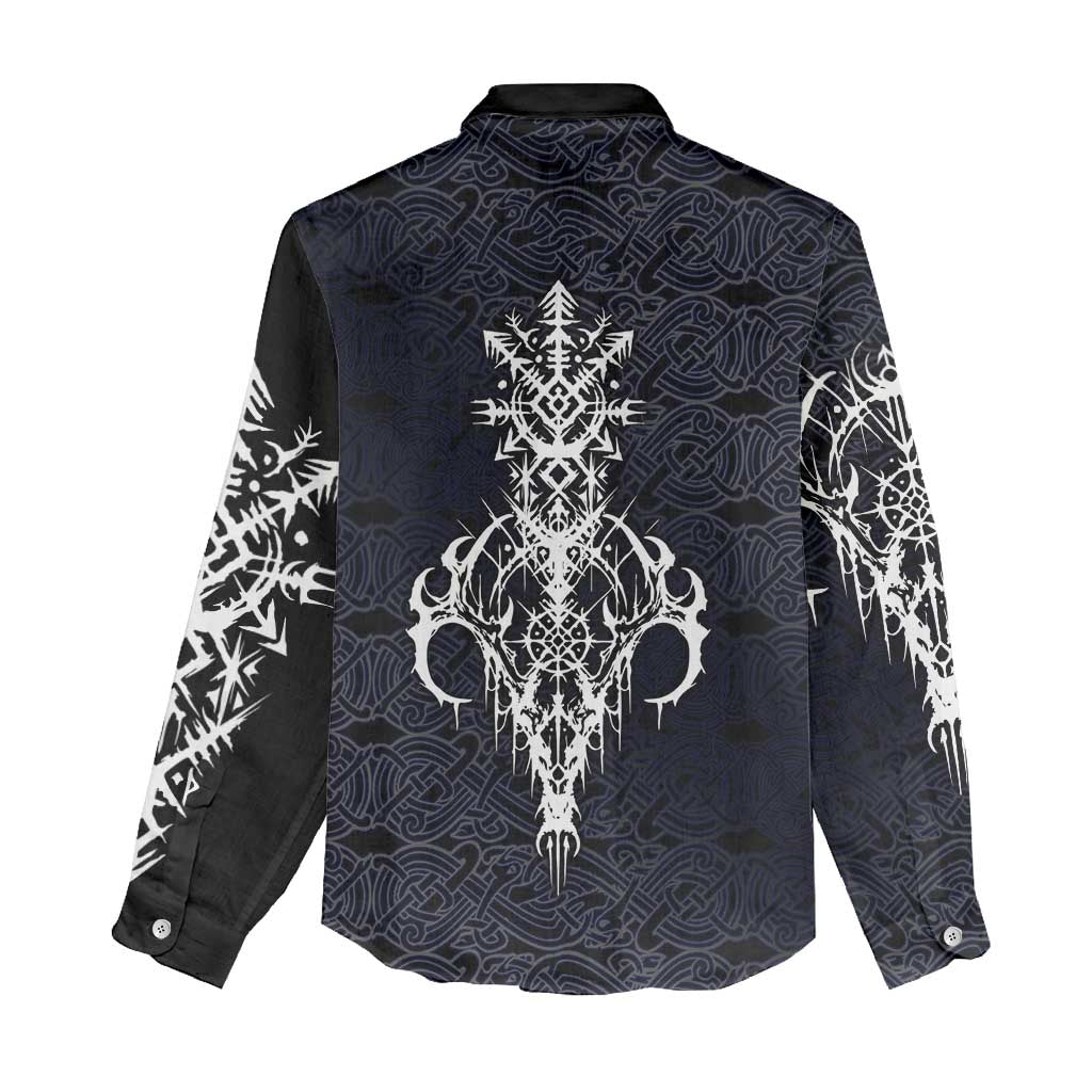 Runic Skull Women Casual Shirt with Nordic Symbols and Knot Pattern Viking Heritage Tribute - Wonder Print Shop
