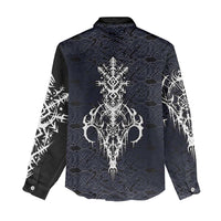 Runic Skull Women Casual Shirt with Nordic Symbols and Knot Pattern Viking Heritage Tribute - Wonder Print Shop