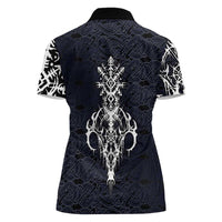 Runic Skull Women Polo Shirt with Nordic Symbols and Knot Pattern Viking Heritage Tribute - Wonder Print Shop
