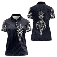 Runic Skull Women Polo Shirt with Nordic Symbols and Knot Pattern Viking Heritage Tribute - Wonder Print Shop