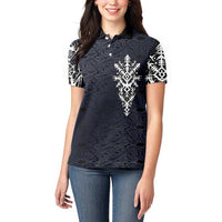 Runic Skull Women Polo Shirt with Nordic Symbols and Knot Pattern Viking Heritage Tribute - Wonder Print Shop