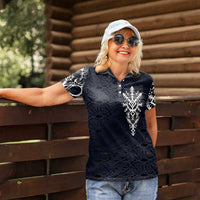 Runic Skull Women Polo Shirt with Nordic Symbols and Knot Pattern Viking Heritage Tribute - Wonder Print Shop