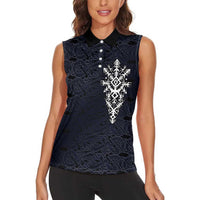 Runic Skull Women Sleeveless Polo Shirt with Nordic Symbols and Knot Pattern Viking Heritage Tribute - Wonder Print Shop