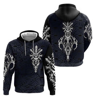 Runic Skull Zip Hoodie with Nordic Symbols and Knot Pattern Viking Heritage Tribute - Wonder Print Shop