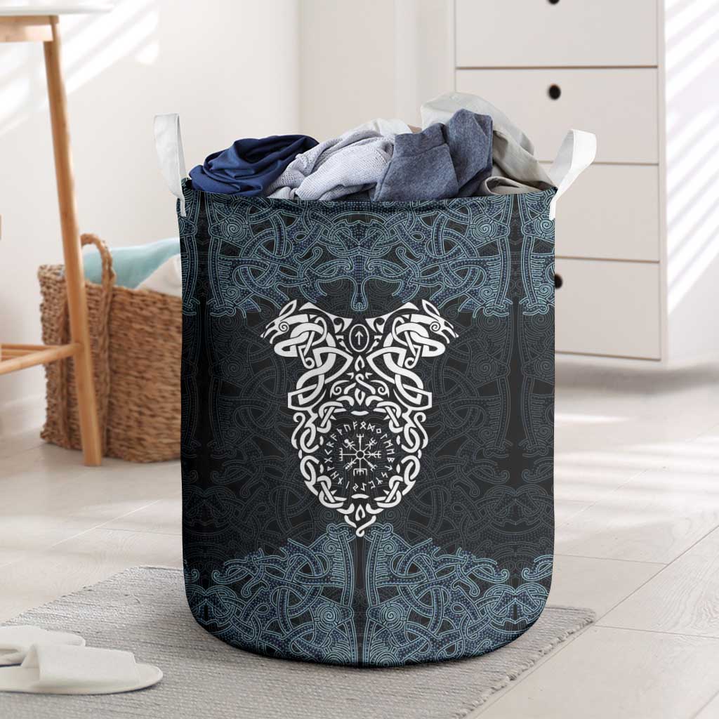 Viking Vegvisir Symbol Laundry Basket with Runes and Intricate Knotwork Norse Protection Tribute - Wonder Print Shop