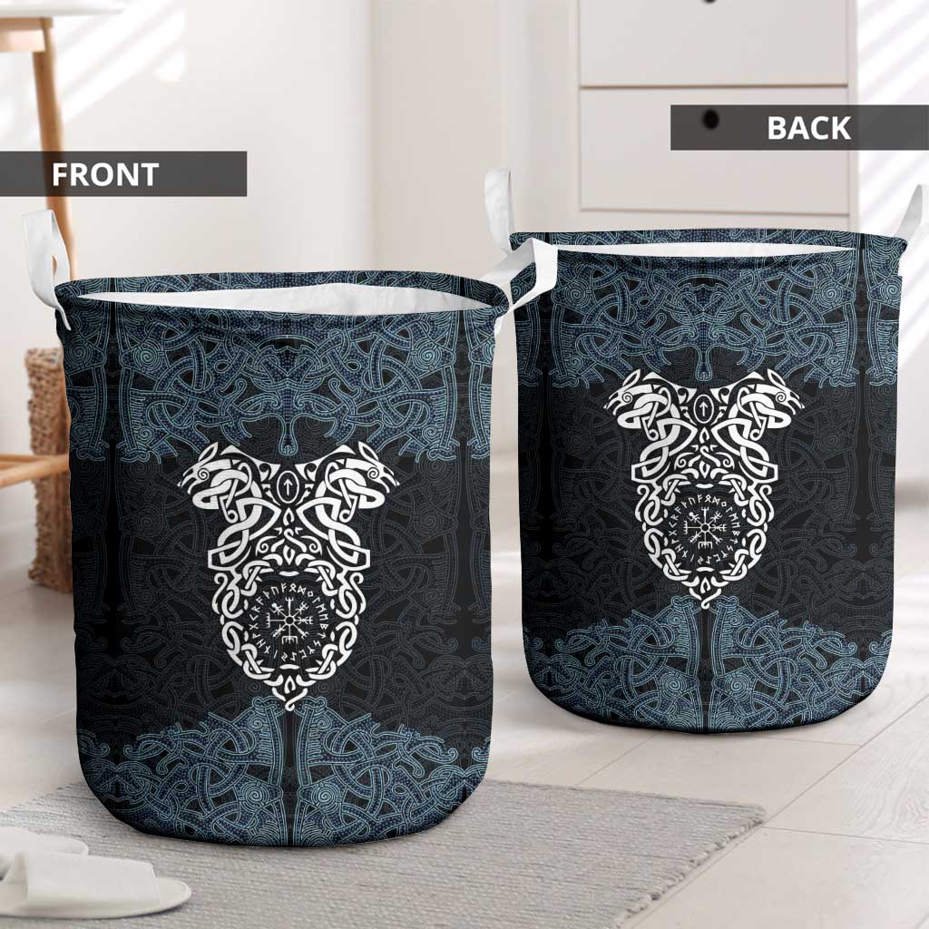 Viking Vegvisir Symbol Laundry Basket with Runes and Intricate Knotwork Norse Protection Tribute - Wonder Print Shop