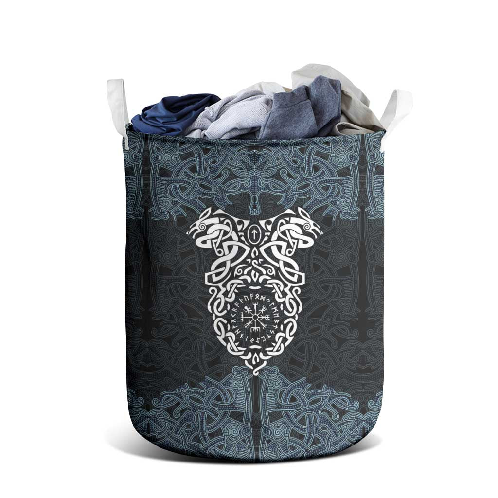 Viking Vegvisir Symbol Laundry Basket with Runes and Intricate Knotwork Norse Protection Tribute - Wonder Print Shop