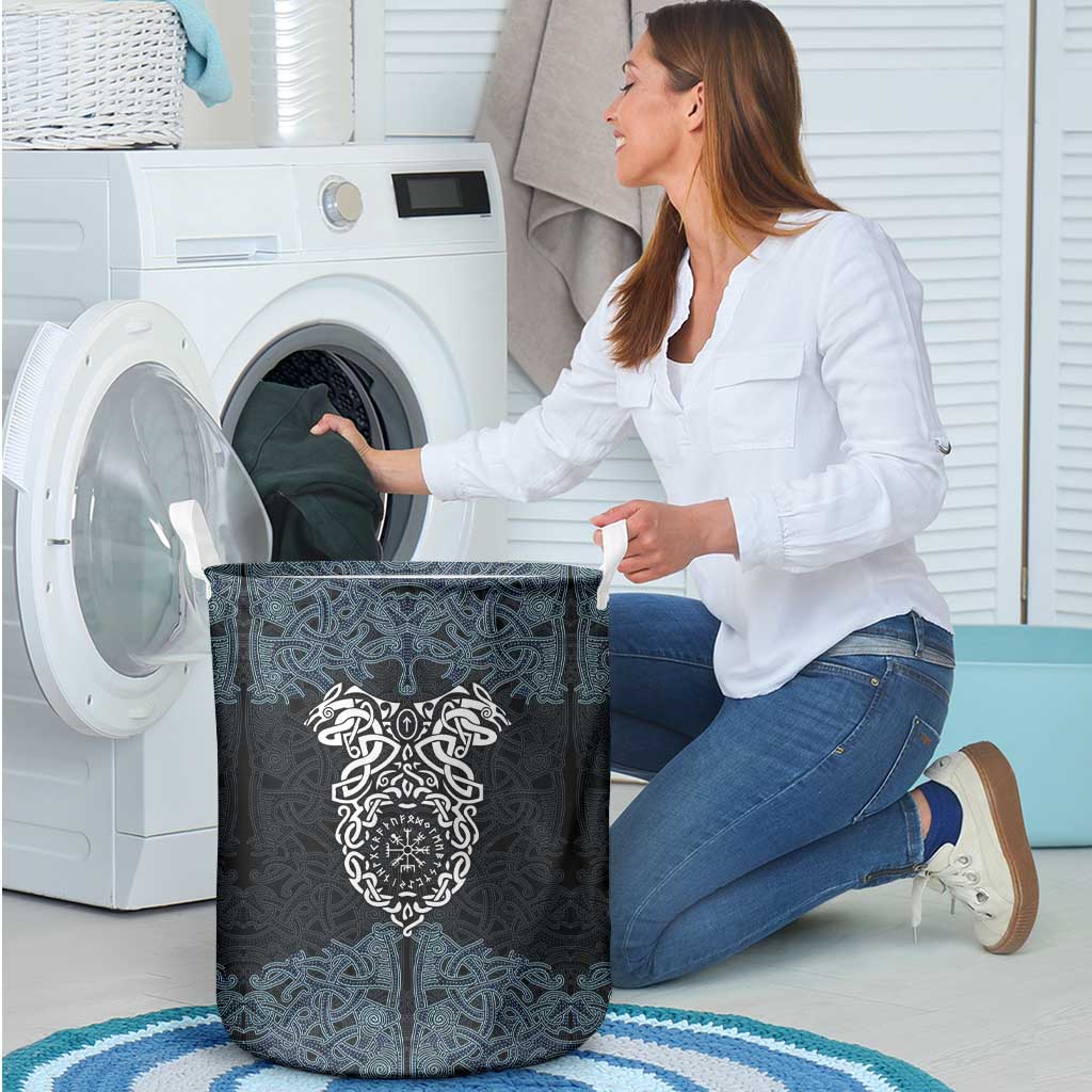 Viking Vegvisir Symbol Laundry Basket with Runes and Intricate Knotwork Norse Protection Tribute - Wonder Print Shop
