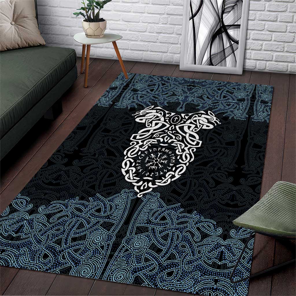 Viking Vegvisir Symbol Area Rug with Runes and Intricate Knotwork Norse Protection Tribute - Wonder Print Shop