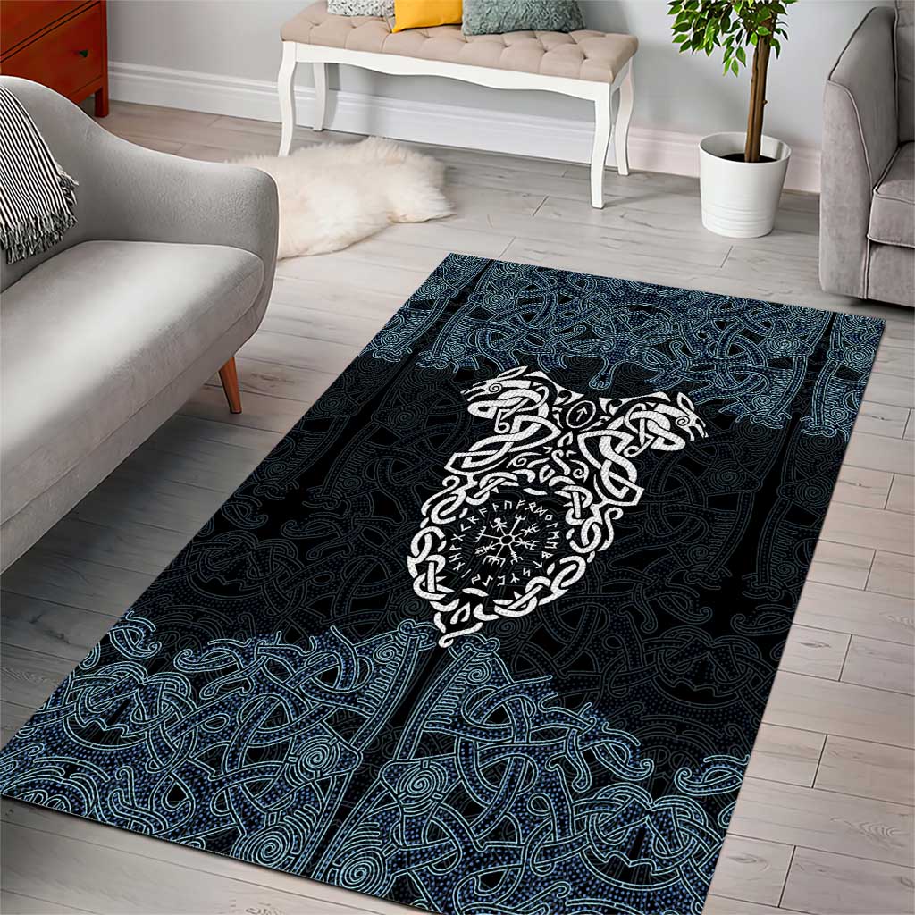 Viking Vegvisir Symbol Area Rug with Runes and Intricate Knotwork Norse Protection Tribute - Wonder Print Shop