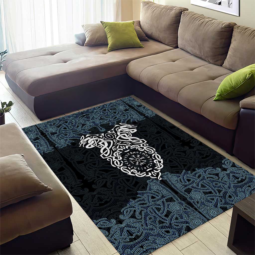 Viking Vegvisir Symbol Area Rug with Runes and Intricate Knotwork Norse Protection Tribute - Wonder Print Shop