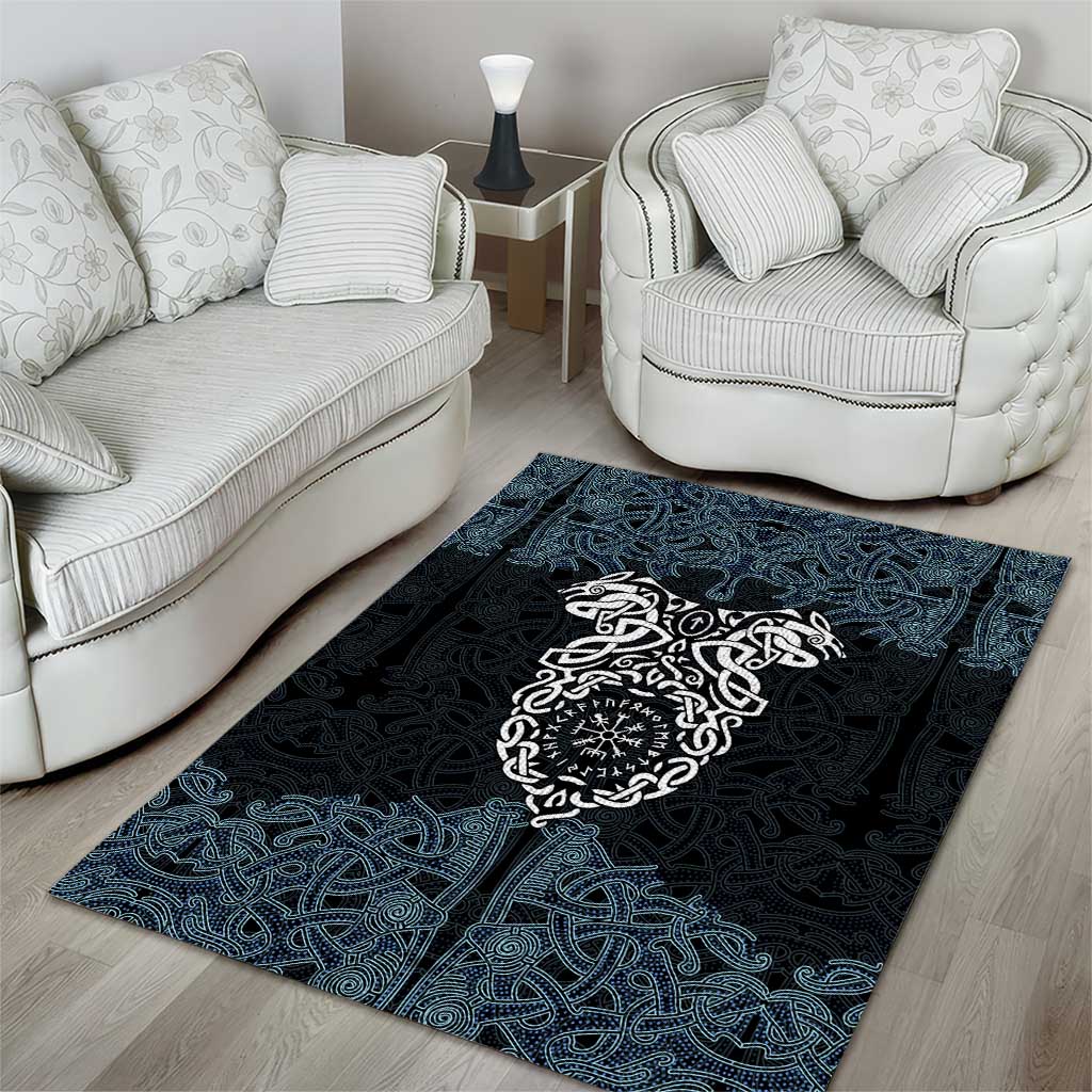 Viking Vegvisir Symbol Area Rug with Runes and Intricate Knotwork Norse Protection Tribute - Wonder Print Shop