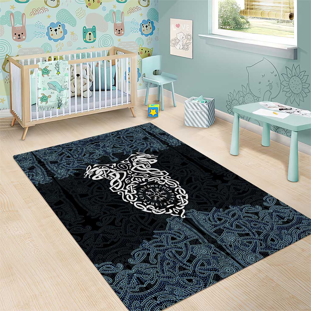 Viking Vegvisir Symbol Area Rug with Runes and Intricate Knotwork Norse Protection Tribute - Wonder Print Shop