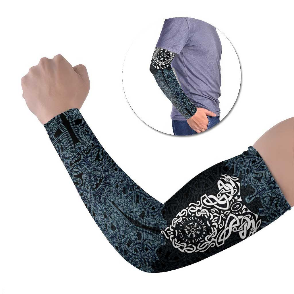 Viking Vegvisir Symbol Arm Sleeves with Runes and Intricate Knotwork Norse Protection Tribute - Wonder Print Shop