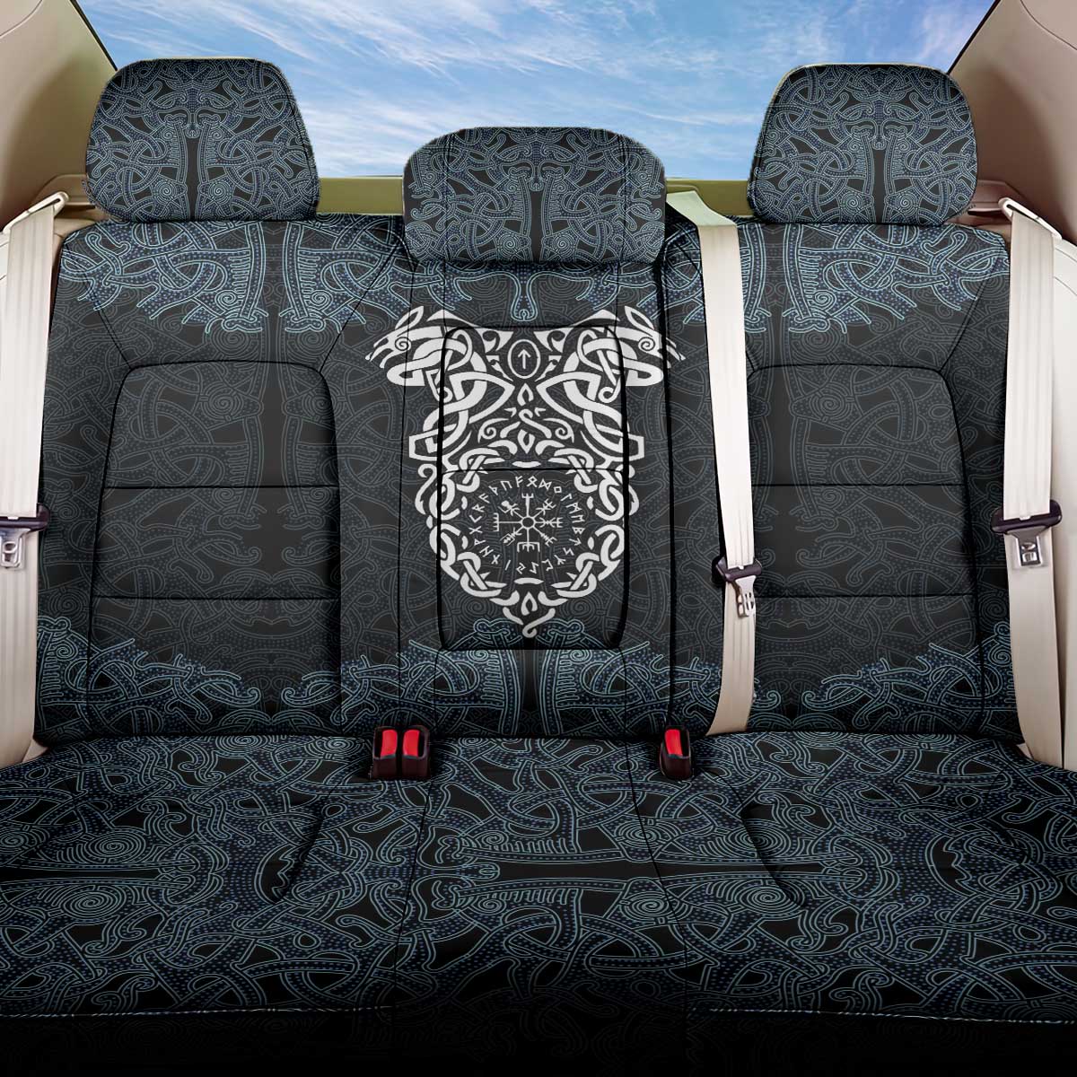 Viking Vegvisir Symbol Back Car Seat Cover with Runes and Intricate Knotwork Norse Protection Tribute - Wonder Print Shop