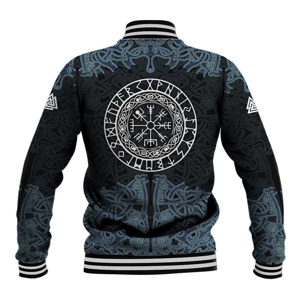 Viking Vegvisir Symbol Baseball Jacket with Runes and Intricate Knotwork Norse Protection Tribute - Wonder Print Shop