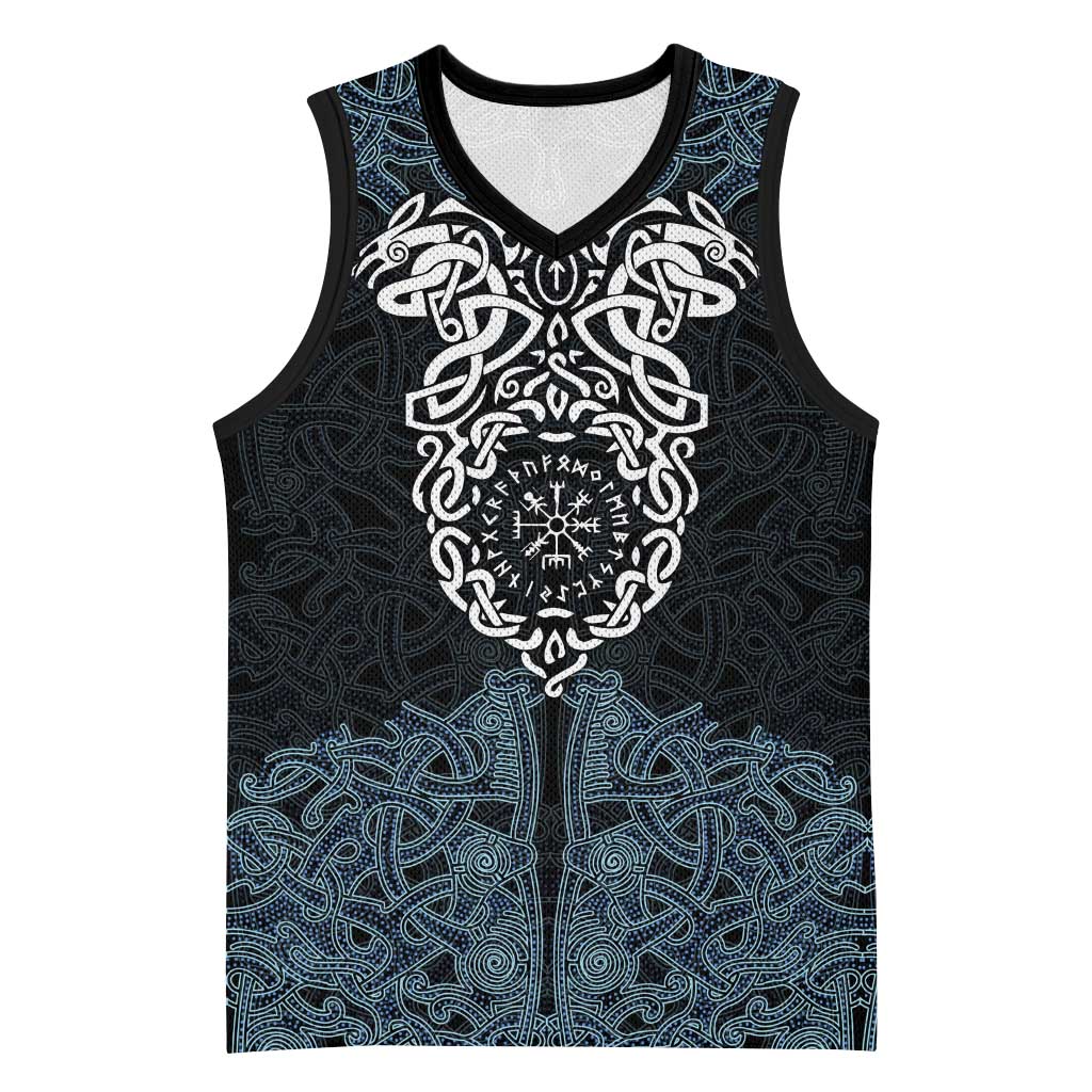 Viking Vegvisir Symbol Basketball Jersey with Runes and Intricate Knotwork Norse Protection Tribute - Wonder Print Shop