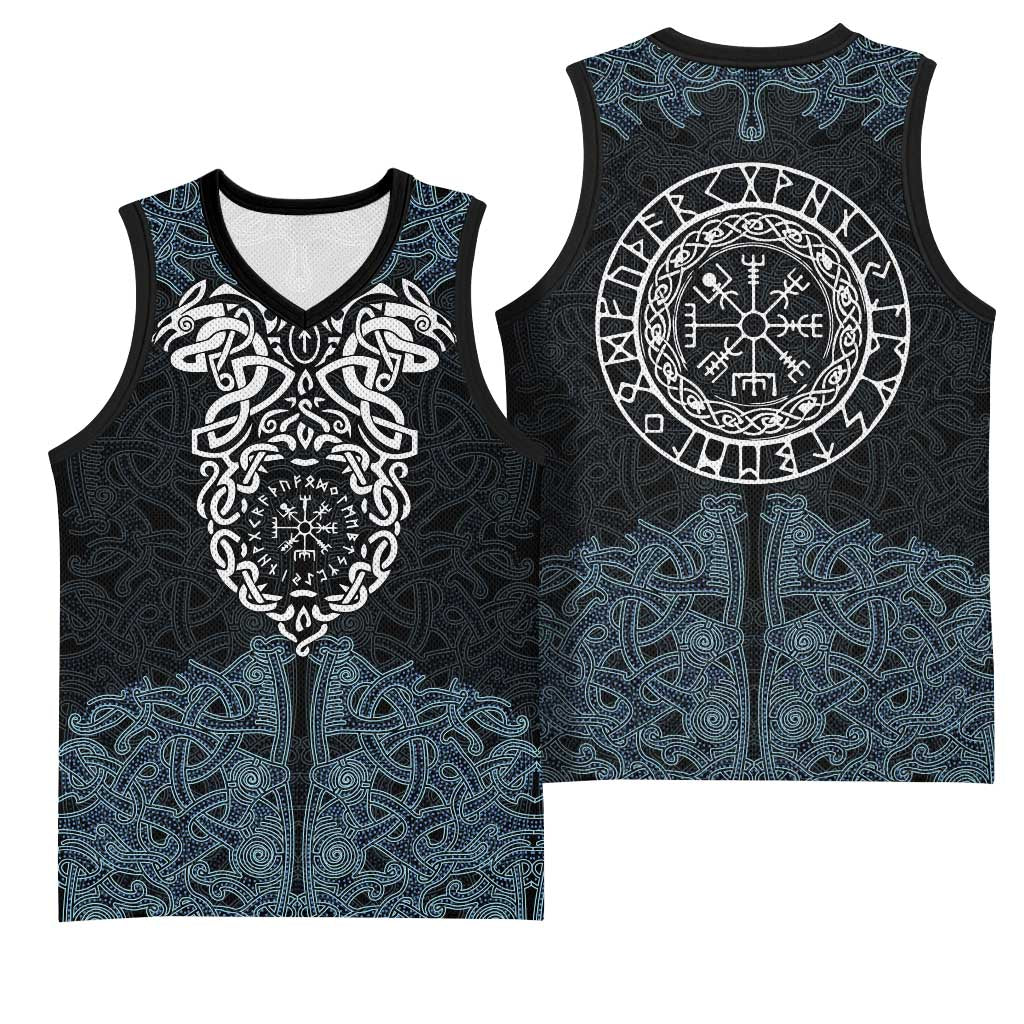 Viking Vegvisir Symbol Basketball Jersey with Runes and Intricate Knotwork Norse Protection Tribute - Wonder Print Shop