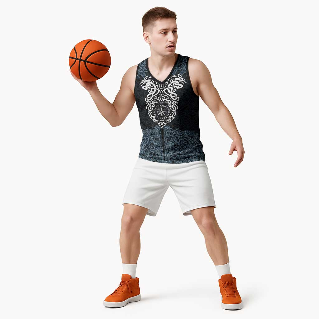 Viking Vegvisir Symbol Basketball Jersey with Runes and Intricate Knotwork Norse Protection Tribute - Wonder Print Shop
