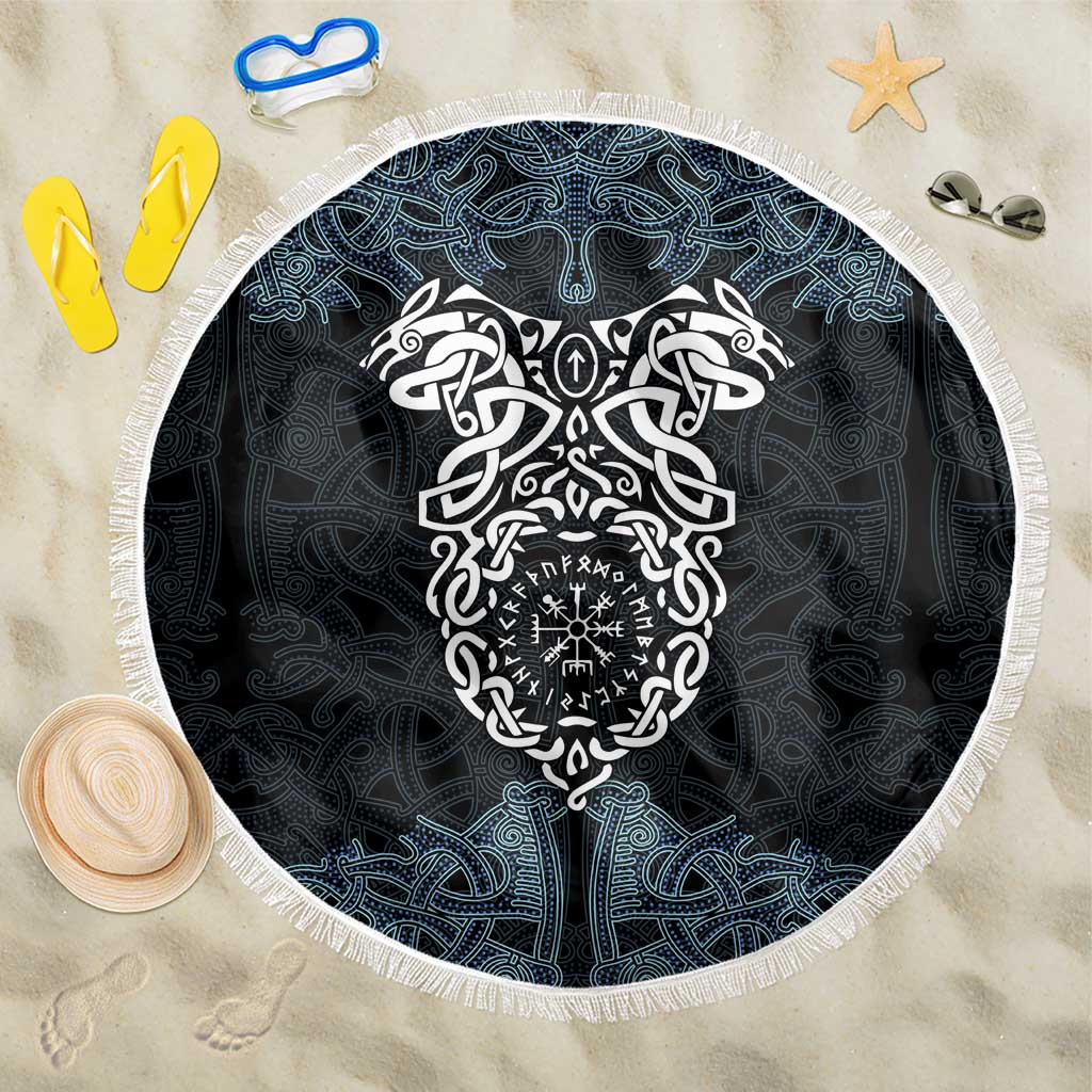 Viking Vegvisir Symbol Beach Blanket with Runes and Intricate Knotwork Norse Protection Tribute - Wonder Print Shop