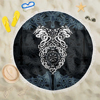 Viking Vegvisir Symbol Beach Blanket with Runes and Intricate Knotwork Norse Protection Tribute - Wonder Print Shop