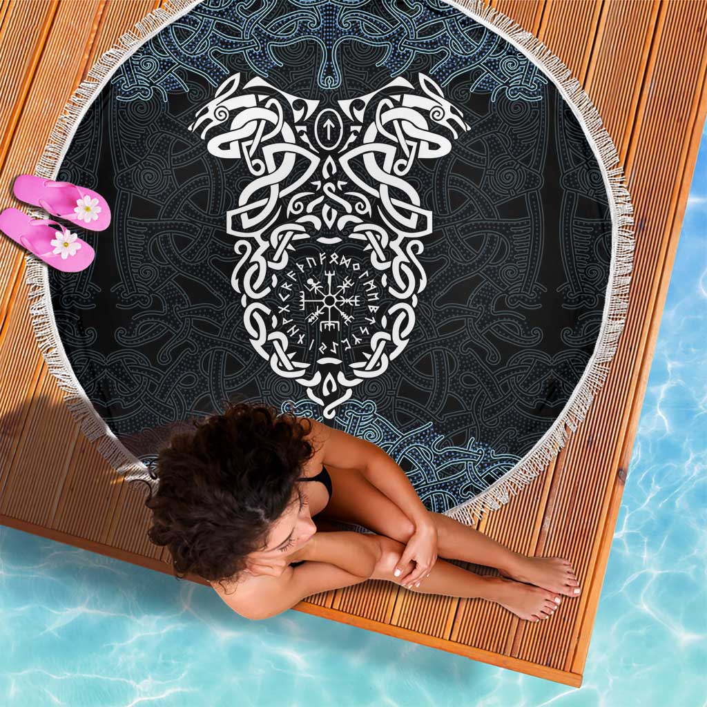 Viking Vegvisir Symbol Beach Blanket with Runes and Intricate Knotwork Norse Protection Tribute - Wonder Print Shop