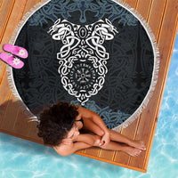 Viking Vegvisir Symbol Beach Blanket with Runes and Intricate Knotwork Norse Protection Tribute - Wonder Print Shop