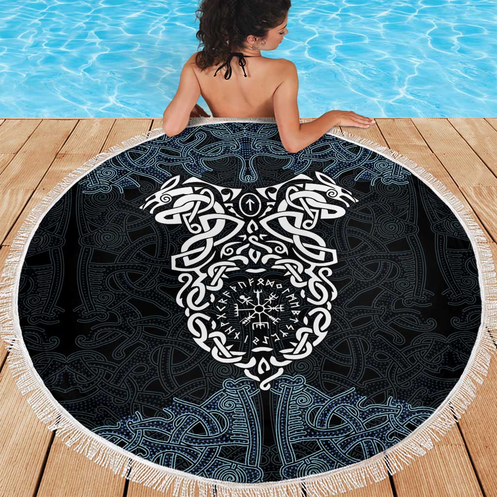 Viking Vegvisir Symbol Beach Blanket with Runes and Intricate Knotwork Norse Protection Tribute - Wonder Print Shop